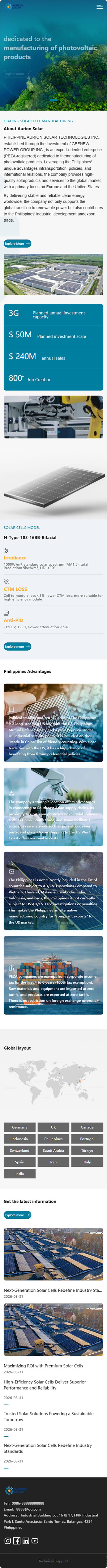 上海泓悅旭輝管理咨詢有限公司PHILIPPINE AURION SOLAR外貿(mào)英文官網(wǎng)定制案例 手機端預(yù)覽圖
